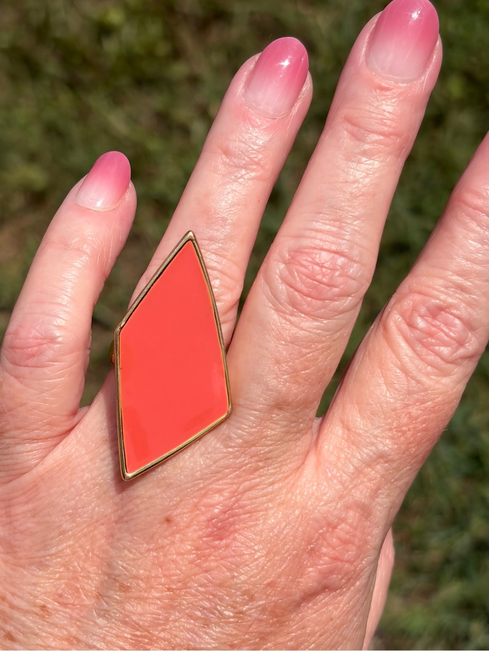 Belle Noel Kim Kardashian Asymmetrical Diamond Shaped Gold Plated Coral Enameled